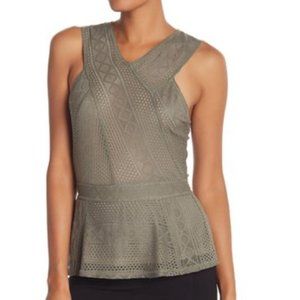 BCBGMAXAZRIA Women's Green Lace Cross Front top